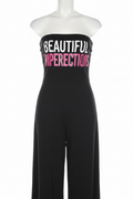 Beautiful Imperfections screen printed on black jumpsuit