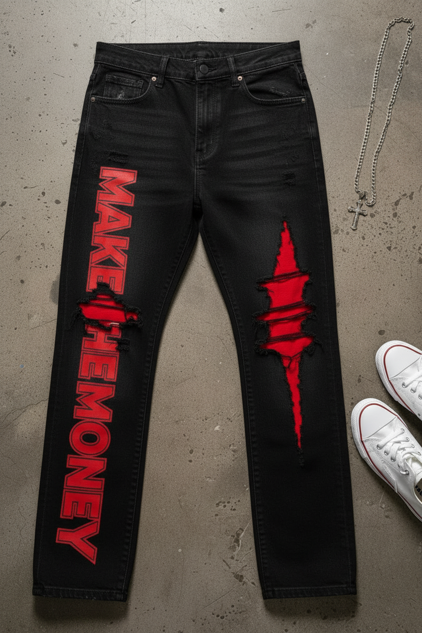 Black Baggy Ripped Jeans Make The Money