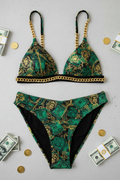 Black Green Gold 100 Dollar Bills Bikini