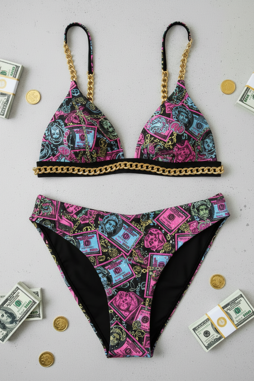 Black Pink Blue Gold 2 Piece Bikini