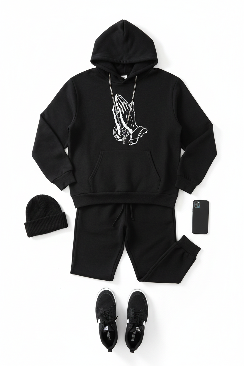 Black Praying Hands Sweat Outfit