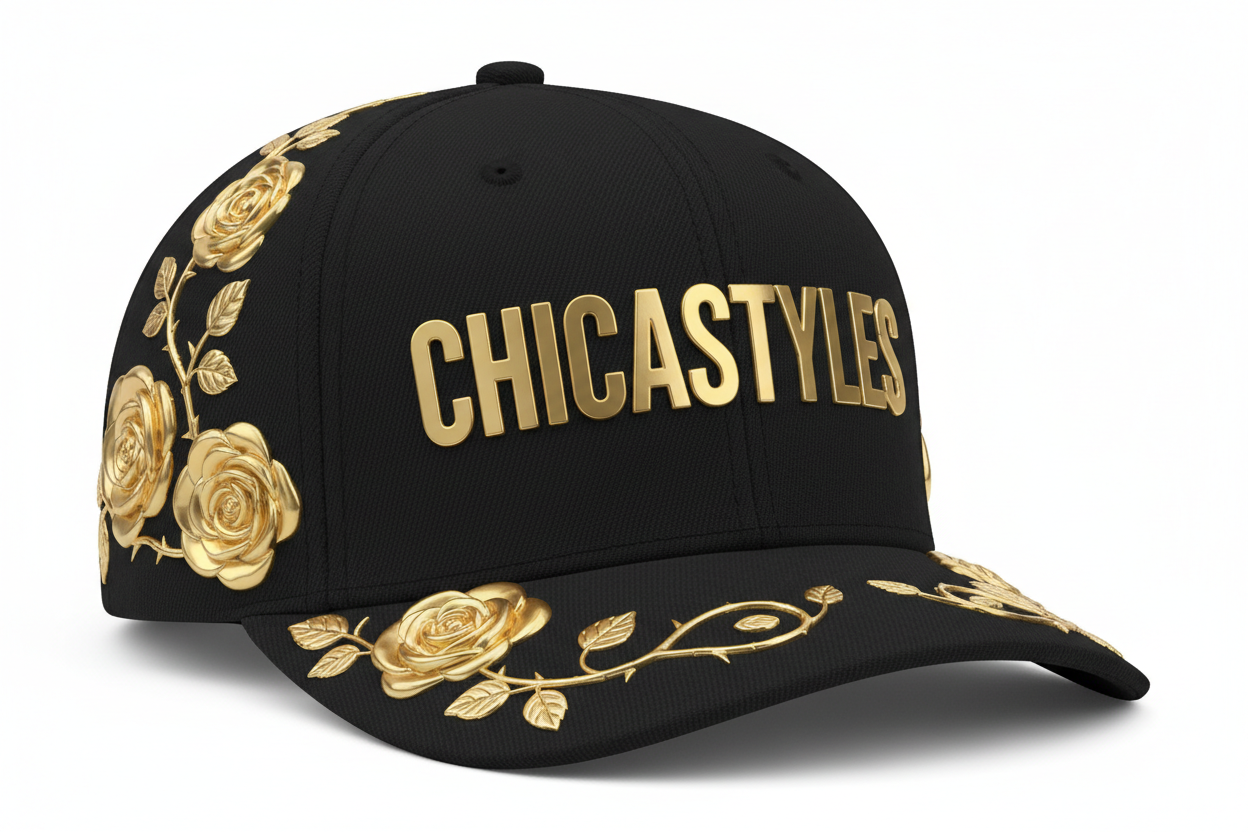 Chicastyles Black Hat Gold Roses
