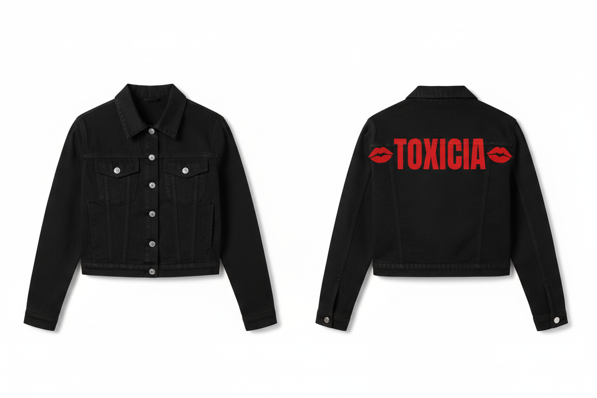 Front and Back of Toxicia Black Denim Jacket