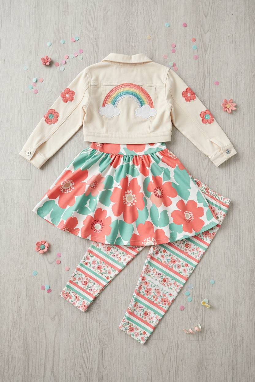 Girls 3-Piece Floral Rainbow Set