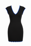 Matching Black V-Neck Top with Blue Trim