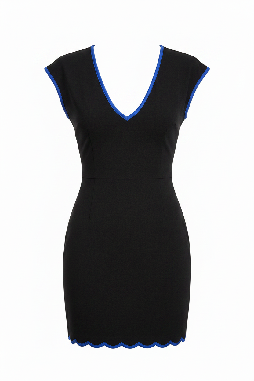 Matching Black V-Neck Top with Blue Trim
