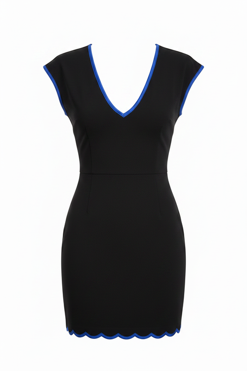 Matching Black V-Neck Top with Blue Trim