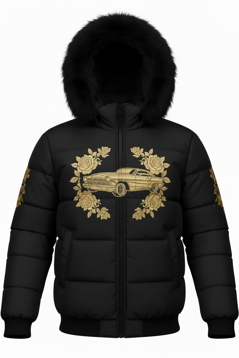 Men's Black Puffer Jacket - Front View