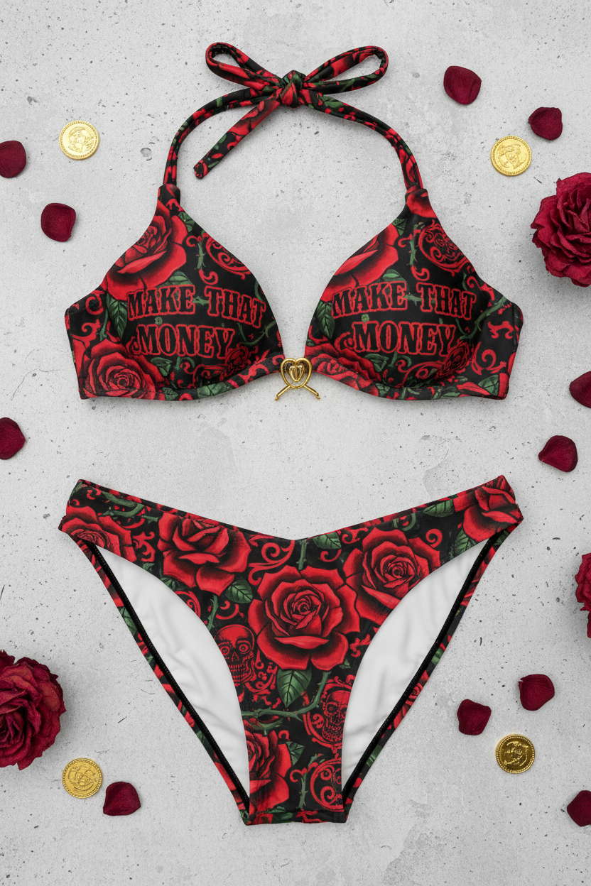 Red and Black Make That Money Bikini