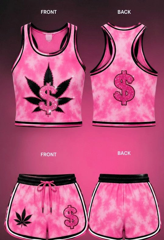 Two-Piece women's shorts and top money pot leaf