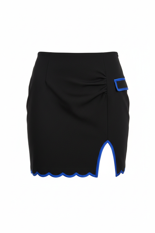 Sassy Black Skirt with Blue Trim