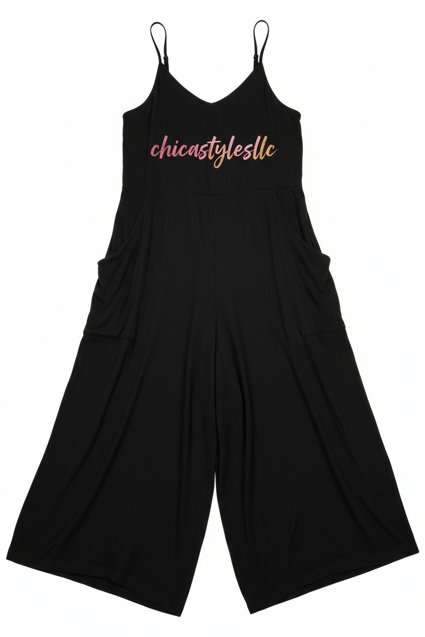 Spaghetti Strap Wide Leg Pants Romper - chicastylesllc