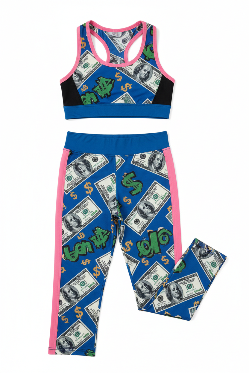 Teen Activewear Blue Black Pink Money Print