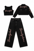 Three Piece Black Denim Set - Beautiful Imperfections