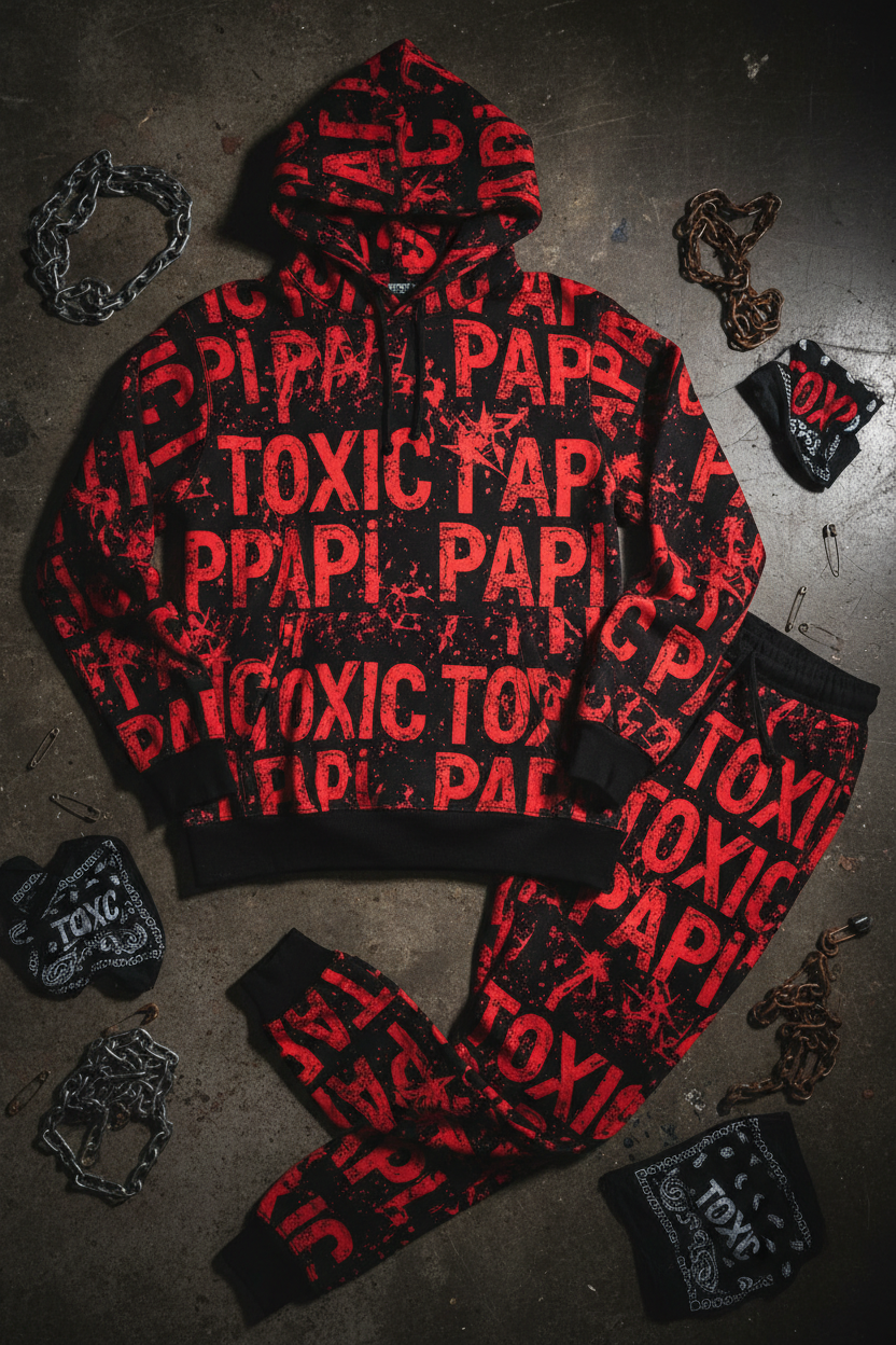 Toxic Papi Red Black Sweat Suit