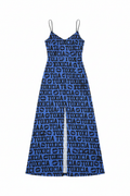 Toxicia Long Maxi Dress - Black & Blue with Front Slit
