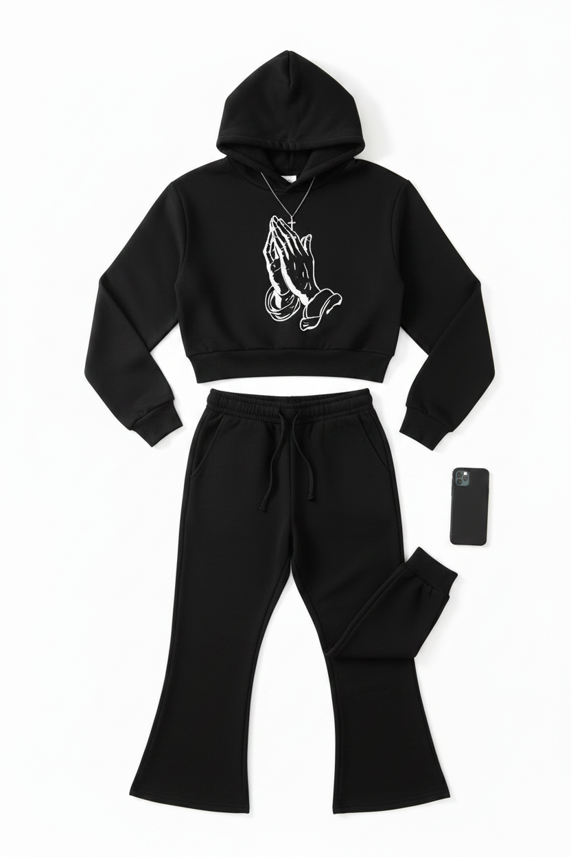 Women's Black Praying Hands Sweat Outfit